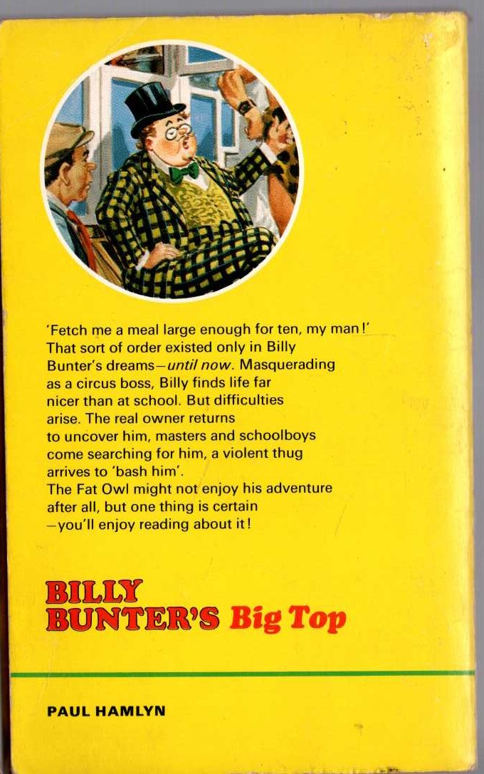 Frank Richards  BILLY BUNTER'S BIG TOP magnified rear book cover image