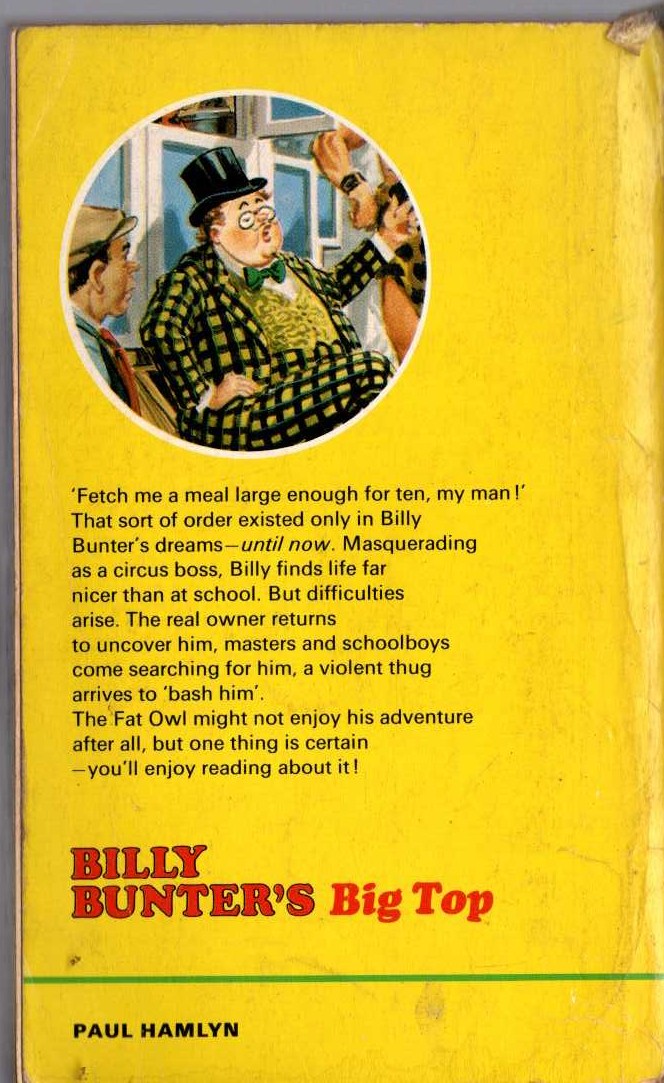 Frank Richards  BILLY BUNTER'S BIG TOP magnified rear book cover image