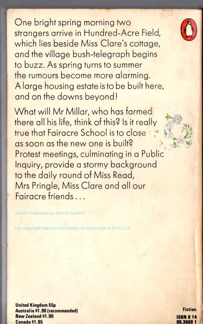 Miss Read  STORM IN THE VILLAGE magnified rear book cover image