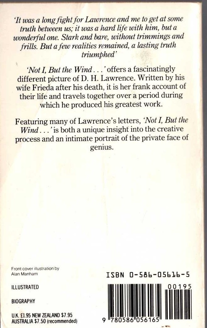 (Frieda Lawrence) 'NOT I, BUT THE WIND...' magnified rear book cover image