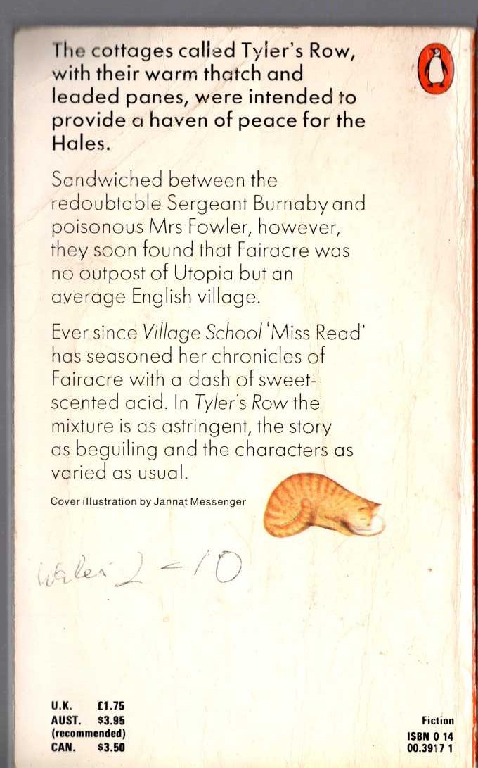 Miss Read  TYLER'S ROW magnified rear book cover image