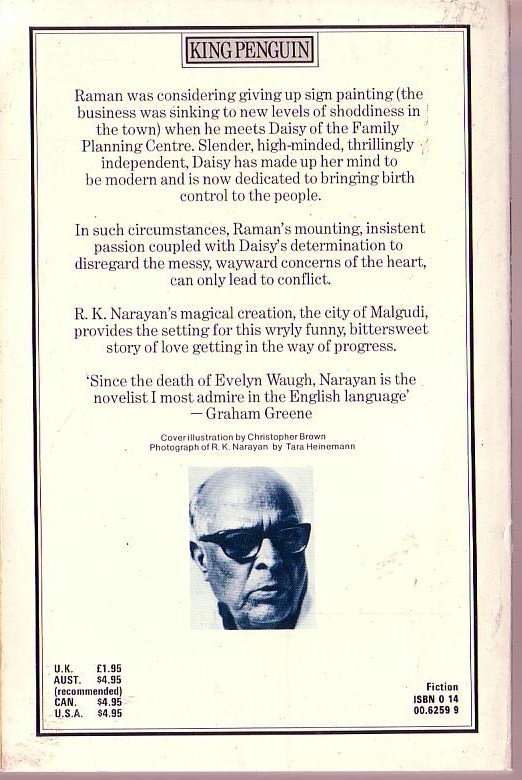 R.K. Narayan  THE PAINTER OF SIGNS magnified rear book cover image