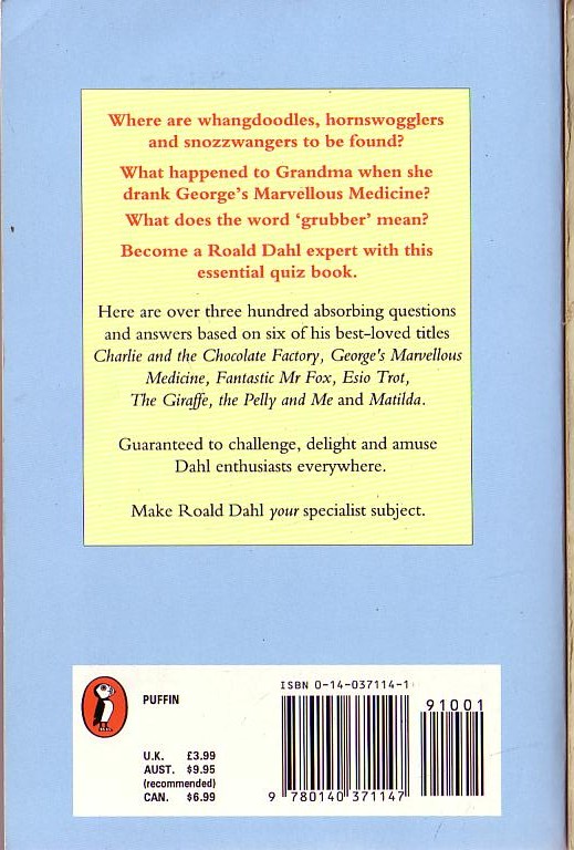 (Richard Maher & Sylvia Bond) THE ROALD DAHL QUIZ BOOK (1) magnified rear book cover image