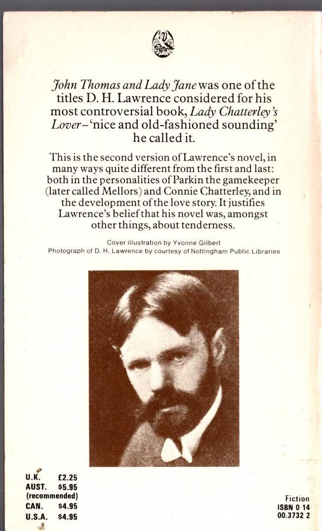 D.H. Lawrence  JOHN THOMAS AND LADY JANE magnified rear book cover image