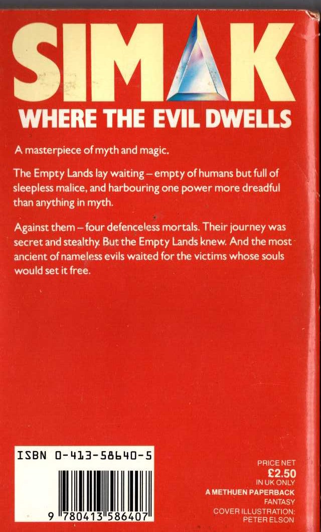 Clifford D. Simak  WHERE THE EVIL DWELLS magnified rear book cover image
