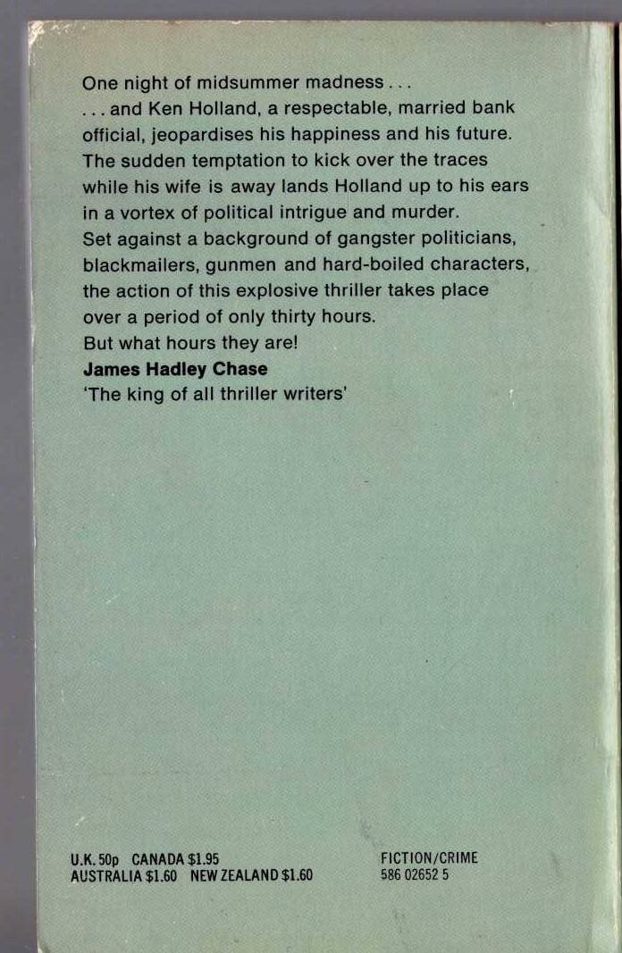James Hadley Chase  TIGER BY THE TAIL magnified rear book cover image