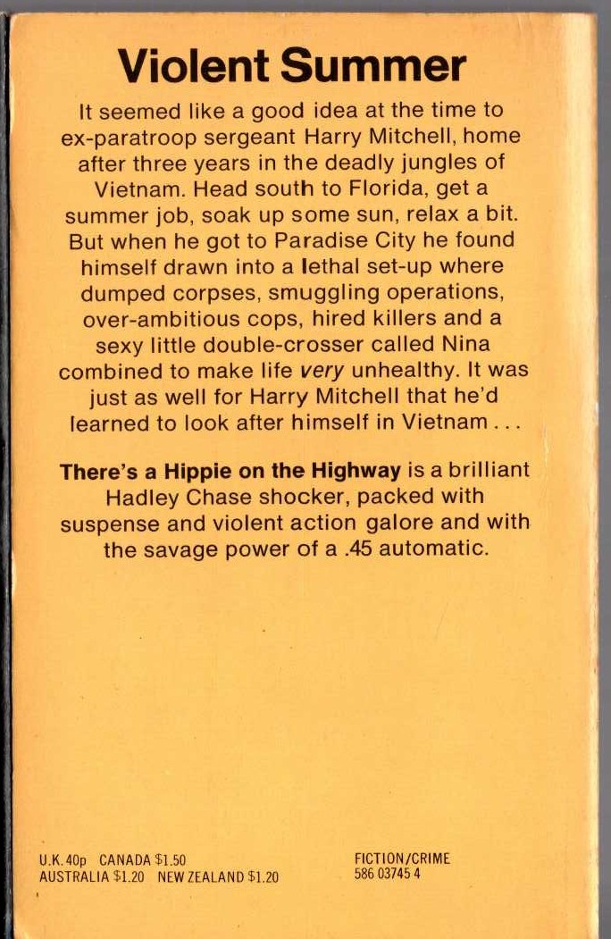 James Hadley Chase  THERE'S A HIPPY ON THE HIGHWAY magnified rear book cover image