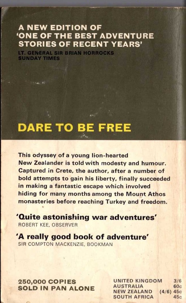 W.B. Thomas  DARE TO BE FREE magnified rear book cover image