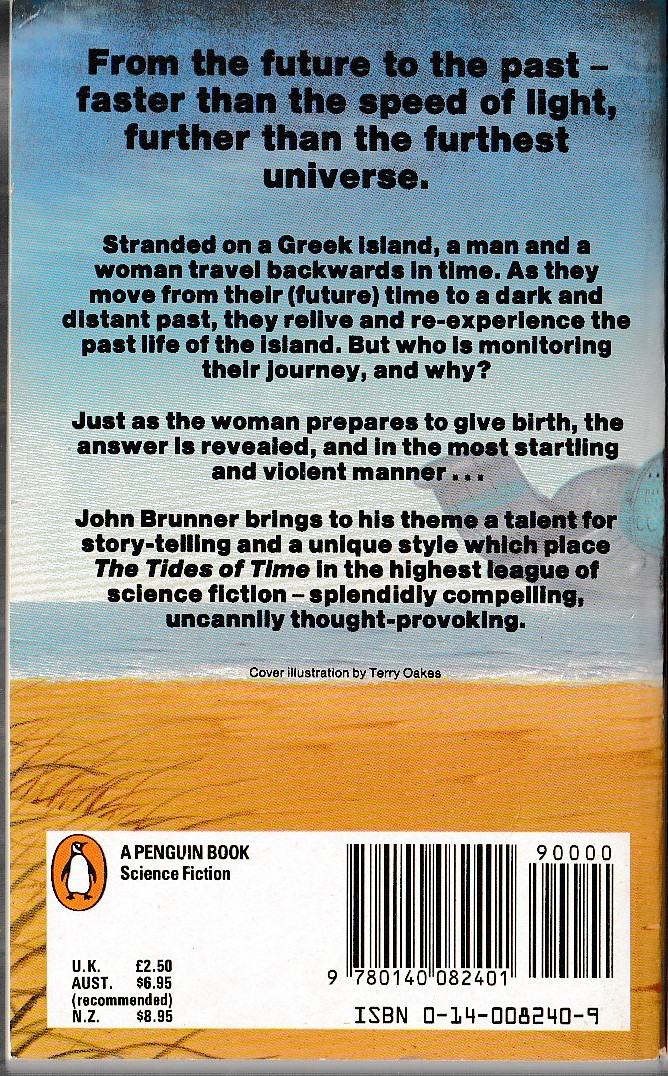 John Brunner  THE TIDES OF TIME magnified rear book cover image