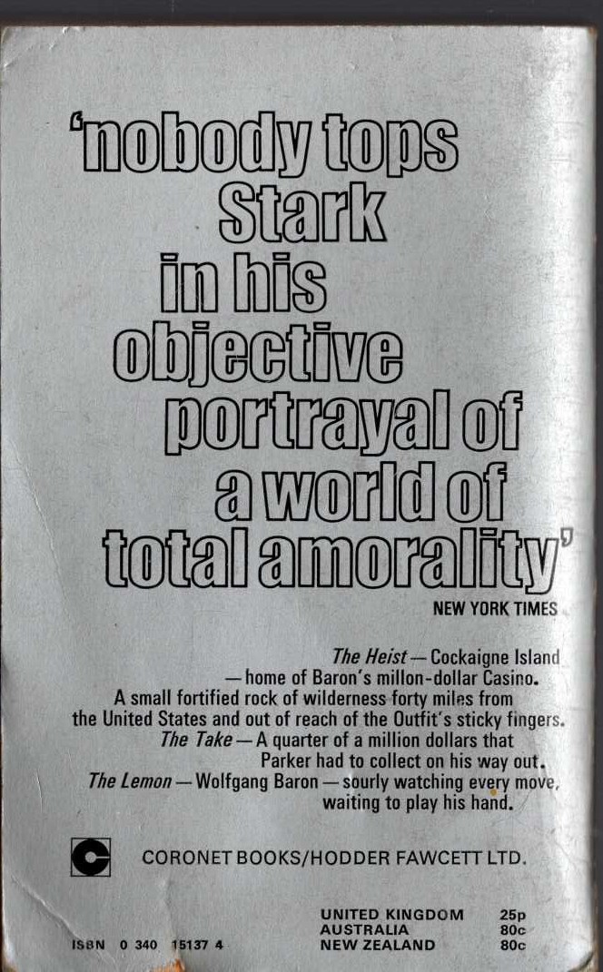 Richard Stark  RUN LETHAL magnified rear book cover image