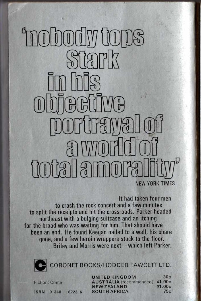 Richard Stark  DEADLY EDGE magnified rear book cover image