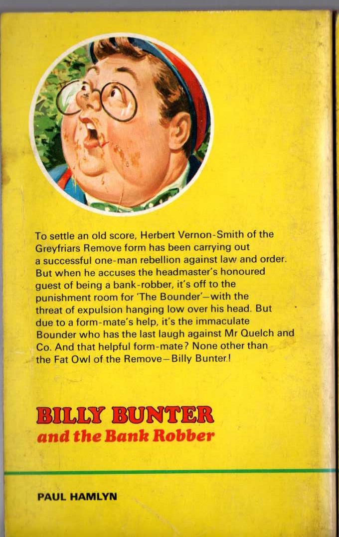 Frank Richards  BILLY BUNTER AND THE BANK ROBBER magnified rear book cover image