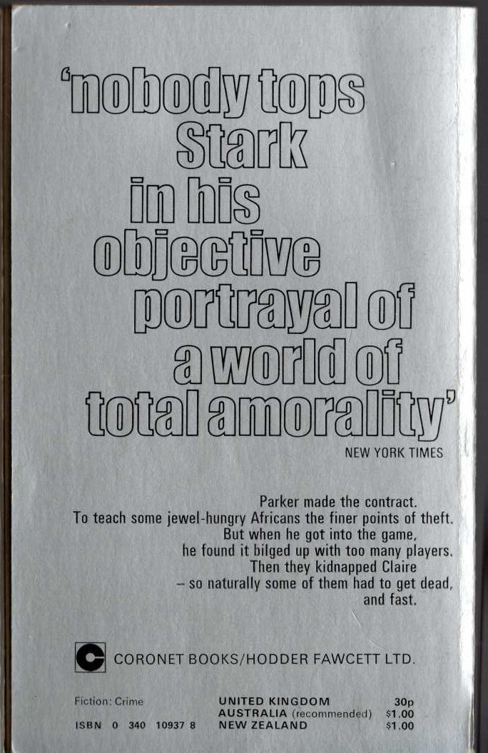 Richard Stark  THE BLACK ICE SCORE magnified rear book cover image