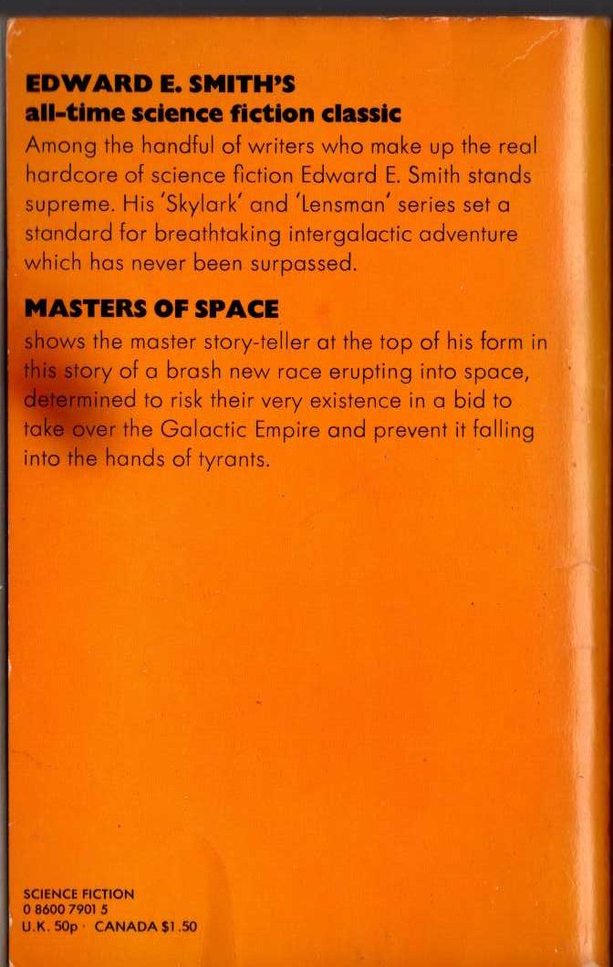E.E.'Doc' Smith  MASTERS OF SPACE magnified rear book cover image