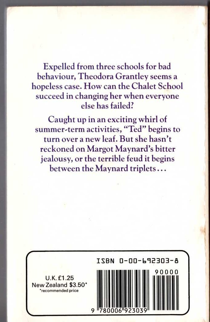 Elinor M. Brent-Dyer  THEODORA AND THE CHALET SCHOOL magnified rear book cover image