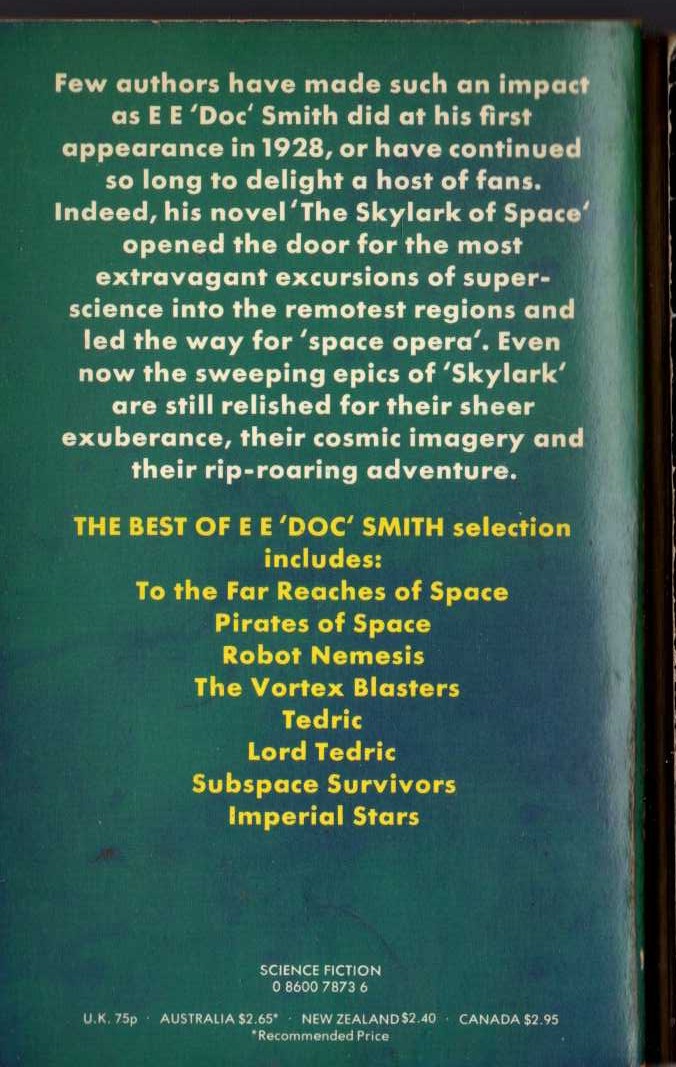 E.E.'Doc' Smith  THE BEST OF E.E.'DOC' SMITH magnified rear book cover image