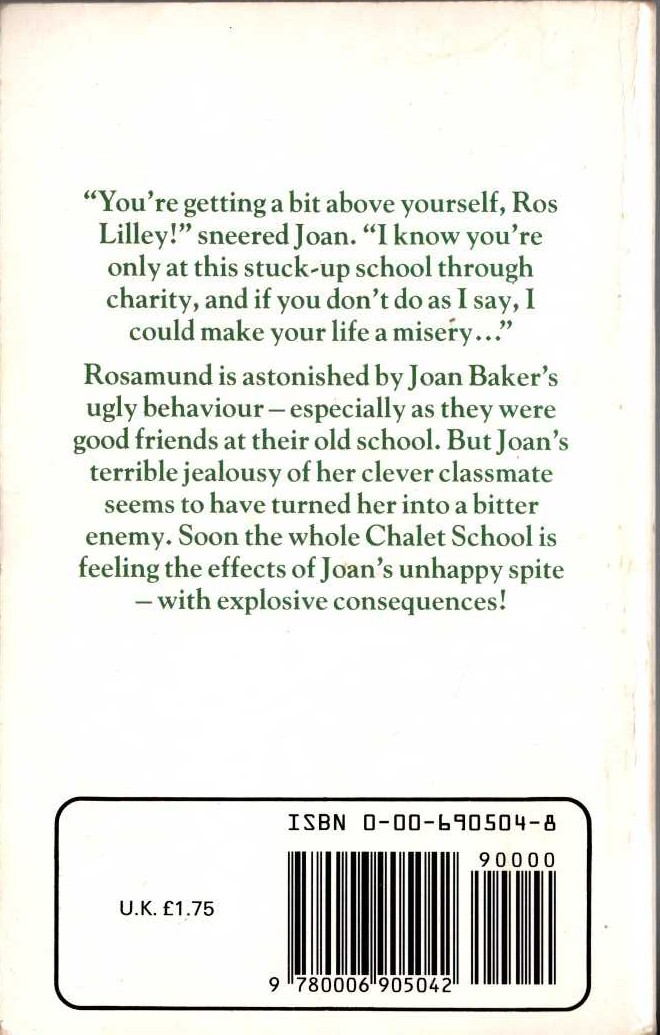 Elinor M. Brent-Dyer  A PROBLEM FOR THE CHALET SCHOOL magnified rear book cover image