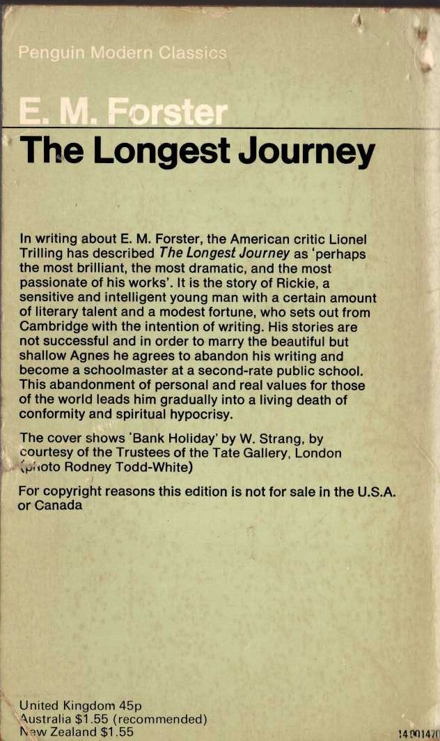 E.M. Forster  THE LONGEST JOURNEY magnified rear book cover image