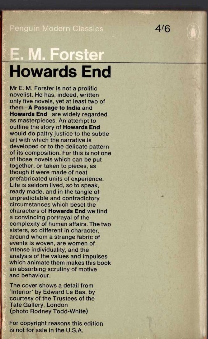 E.M. Forster  HOWARDS END magnified rear book cover image