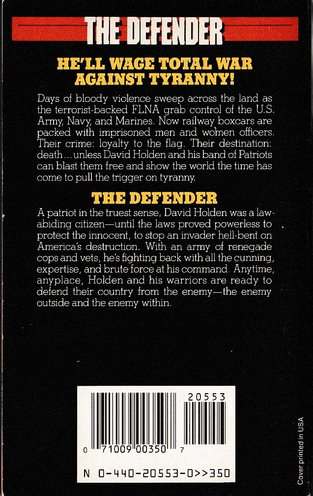 Jerry Ahern  THE DEFENDER #10: THE GOOD FIGHT magnified rear book cover image