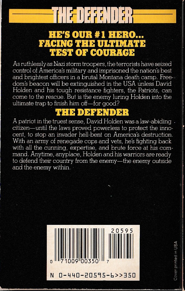 Jerry Ahern  THE DEFENDER #11: THE CHALLENGE magnified rear book cover image