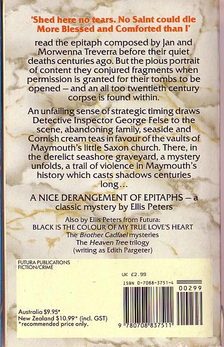 Ellis Peters  A NICE DERANGEMENT OF EPITAPHS magnified rear book cover image