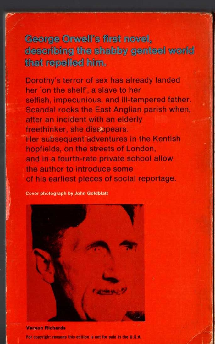 George Orwell  A CLERGYMAN'S DAUGHTER magnified rear book cover image