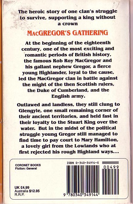 Nigel Tranter  MacGREGOR'S GATHERING magnified rear book cover image