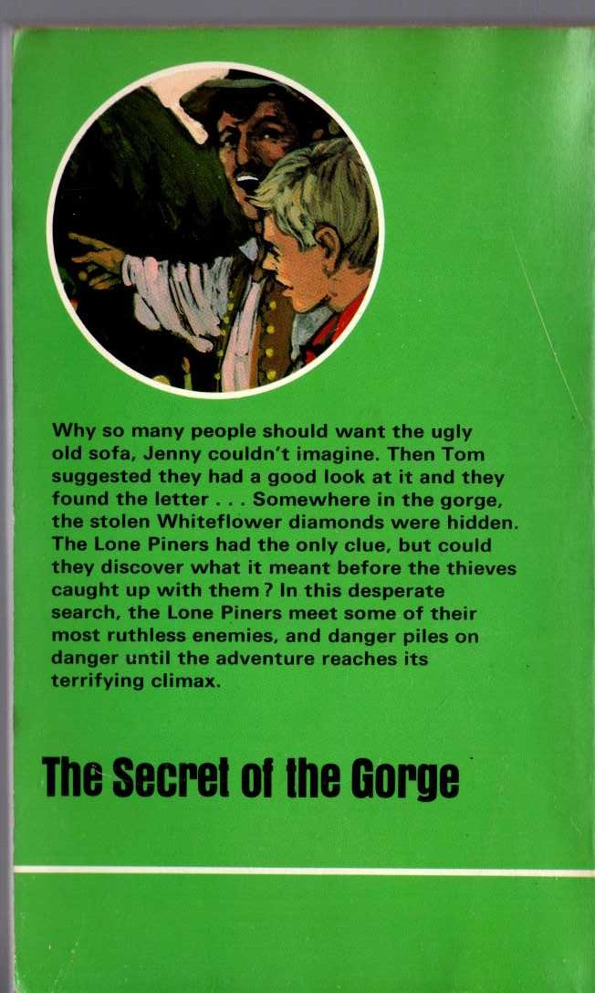 Malcolm Saville  THE SECRET OF THE GORGE magnified rear book cover image