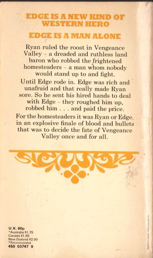 George G. Gilman  EDGE 17: VENGEANCE VALLEY magnified rear book cover image