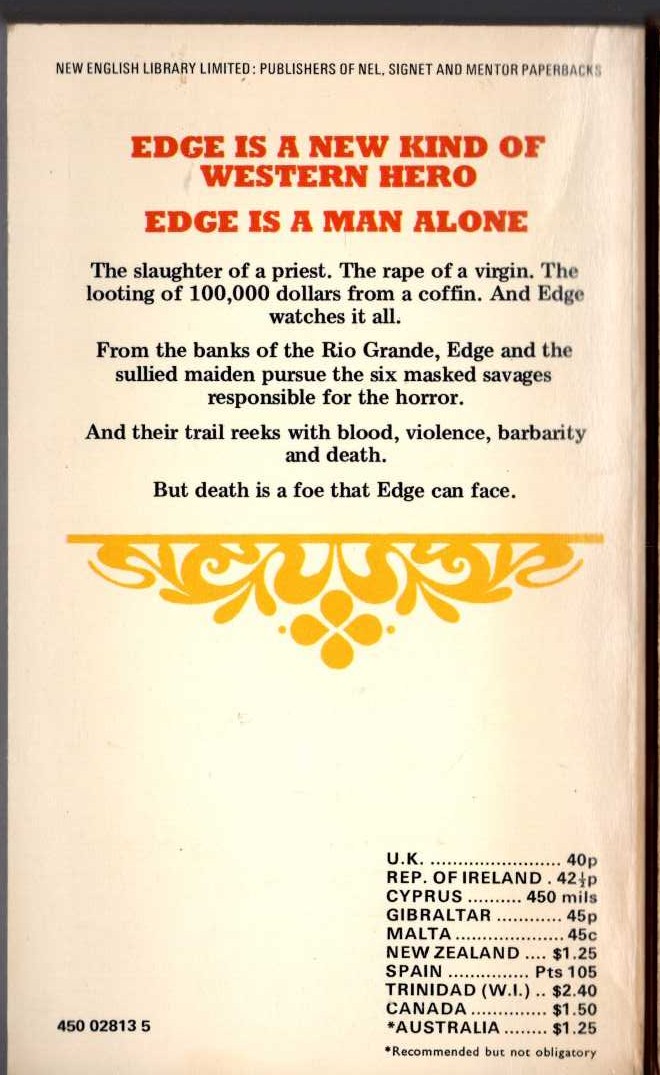 George G. Gilman  EDGE 19: ASHES AND DUST magnified rear book cover image