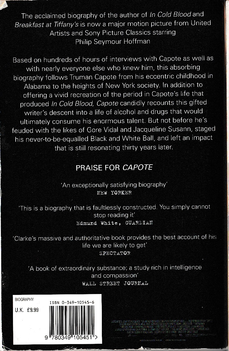 (Gerald Clarke) CAPOTE. a biography magnified rear book cover image