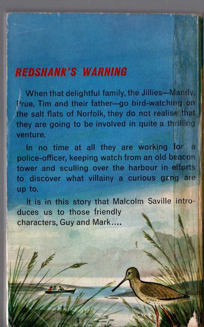 Malcolm Saville  REDSHANK'S WARNING magnified rear book cover image