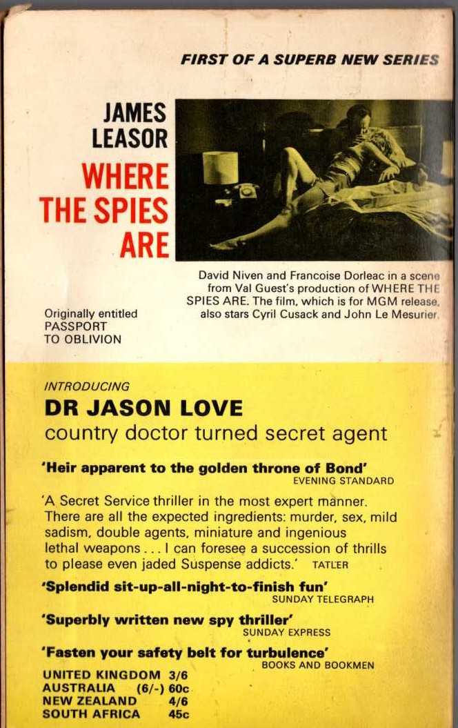 James Leasor  WHERE THE SPIES ARE (Film tie-in) magnified rear book cover image