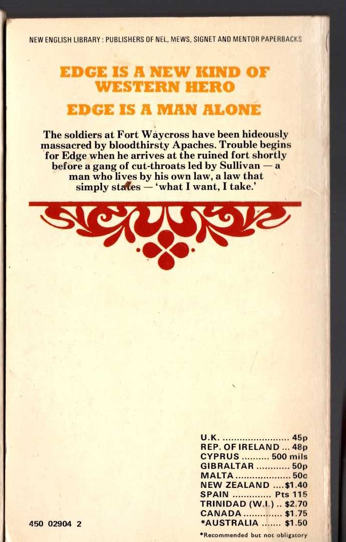 George G. Gilman  EDGE 20: SULLIVAN'S LAW magnified rear book cover image