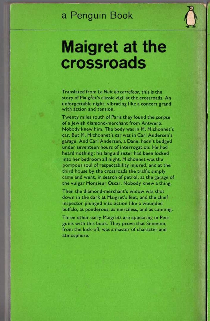 Georges Simenon  MAIGRET AT THE CROSSROADS magnified rear book cover image