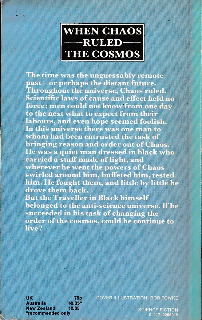 John Brunner  TRAVELLER IN BLACK magnified rear book cover image