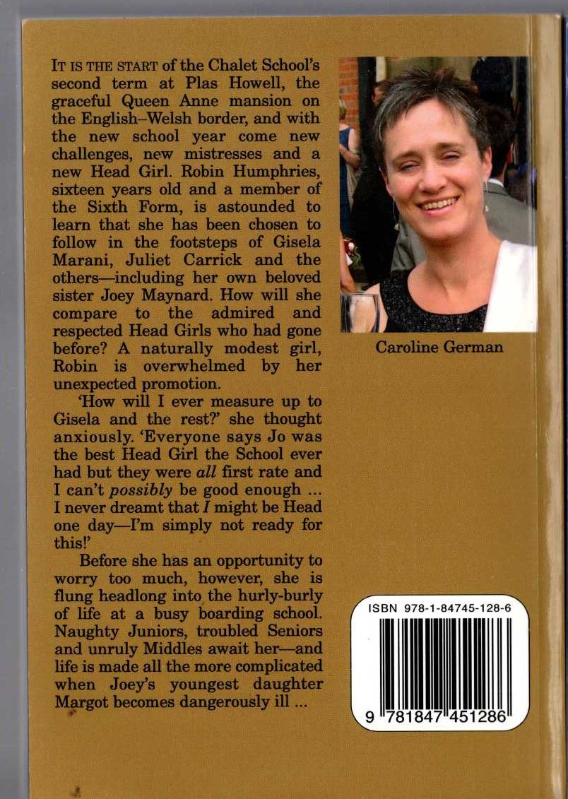Elinor M. Brent-Dyer  THE CHALET SCHOOL AND ROBIN magnified rear book cover image