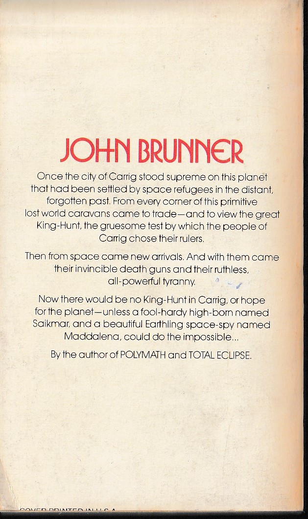 John Brunner  THE AVENGERS OF CARRIG magnified rear book cover image