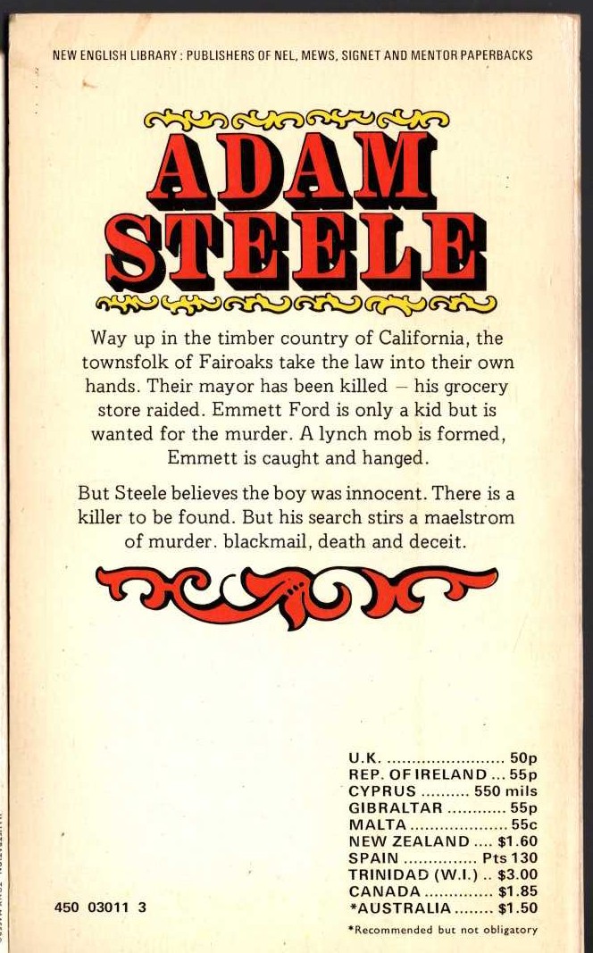 George G. Gilman  ADAM STEELE 11: LYNCH TOWN magnified rear book cover image