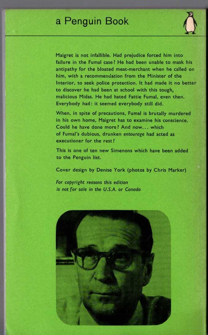 Georges Simenon  MAIGRET'S FAILURE magnified rear book cover image