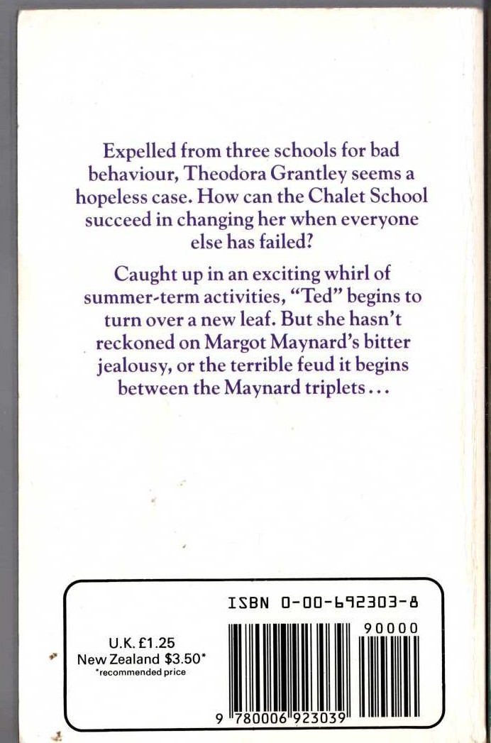 Elinor M. Brent-Dyer  THEODORA AND THE CHALET SCHOOL magnified rear book cover image