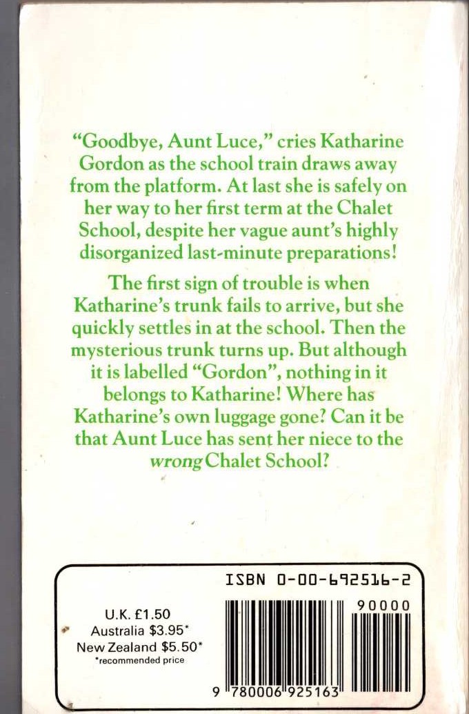 Elinor M. Brent-Dyer  THE WRONG CHALET SCHOOL magnified rear book cover image