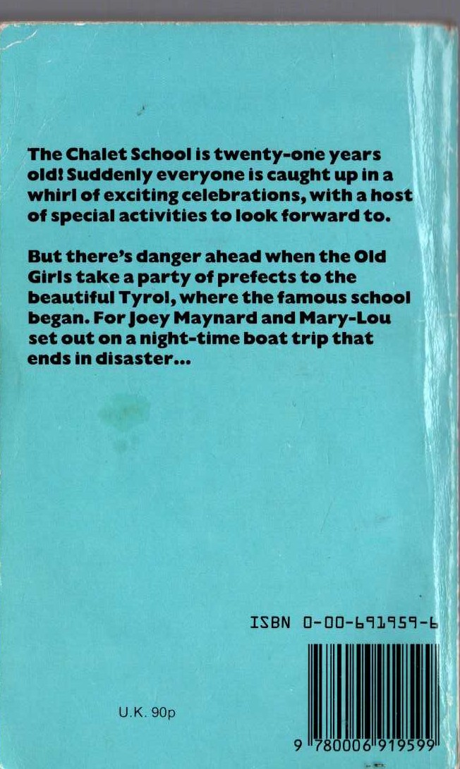Elinor M. Brent-Dyer  THE COMING OF AGE OF THE CHALET SCHOOL magnified rear book cover image