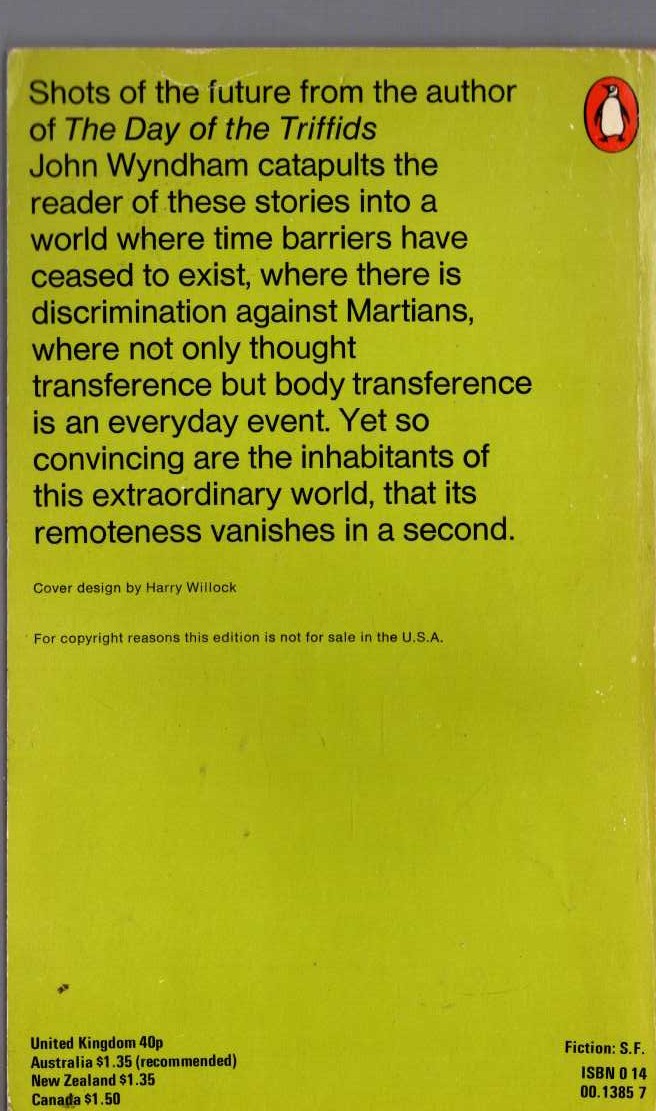 John Wyndham  THE SEEDS OF TIME magnified rear book cover image