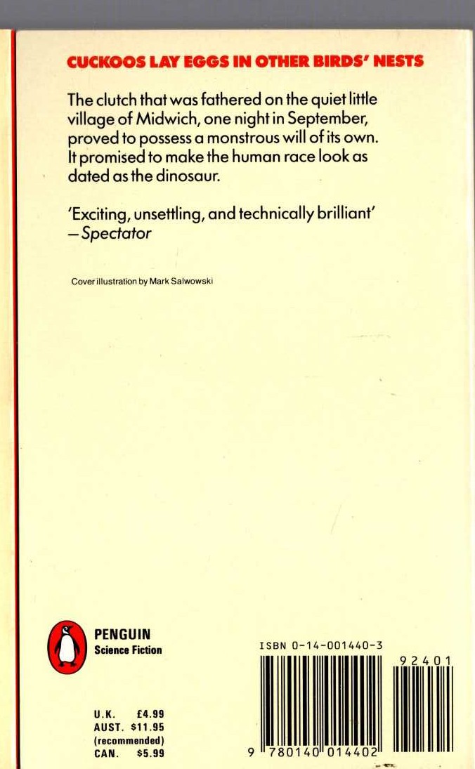 John Wyndham  THE MIDWICH CUCKOOS magnified rear book cover image