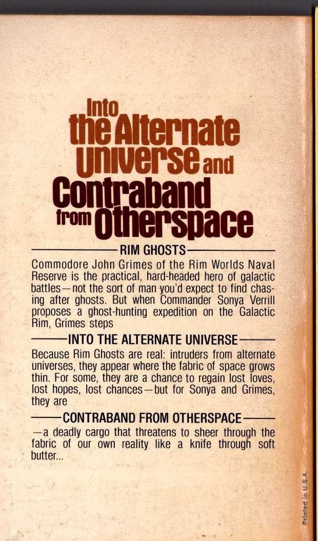 A.Bertram Chandler  INTO THE ALTERNATE UNIVERSE and CONTRABAND FROM OTHERSPACE magnified rear book cover image