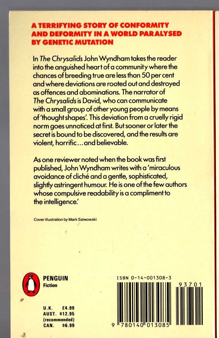 John Wyndham  CHRYSALIDS magnified rear book cover image