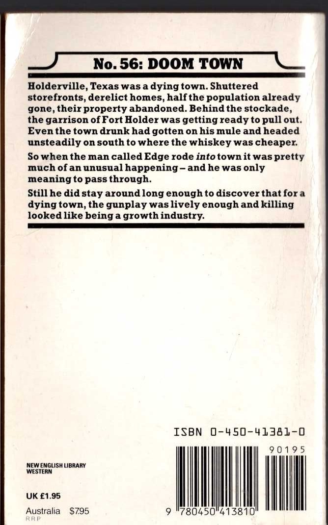 George G. Gilman  EDGE 56: DOOM TOWN magnified rear book cover image