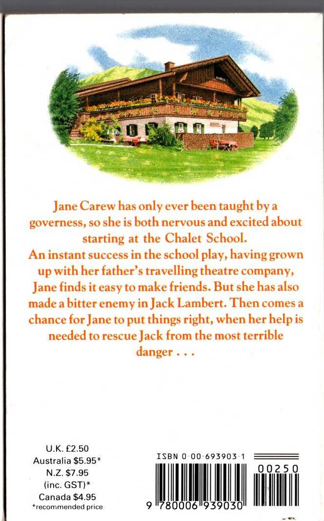 Elinor M. Brent-Dyer  JANE AND THE CHALET SCHOOL magnified rear book cover image